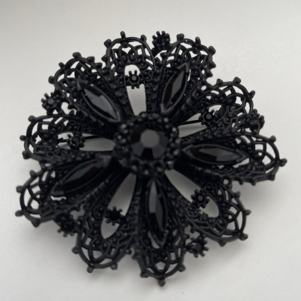 Black statement brooch black rhinestones